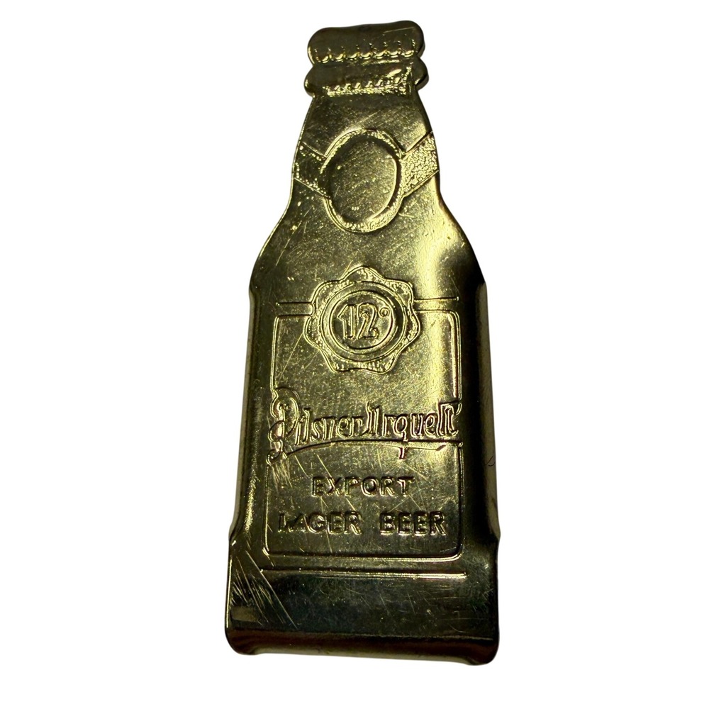 Vintage Pilsner Urquell Beer Bottle Money Clip Gold Tone Breweriana Collectible